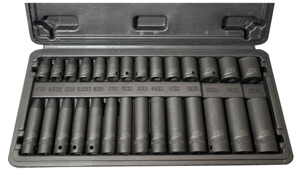 28-Pc. 1/4’ Drive 6 Point Metric Standard & Deep Impact Socket Set 2228