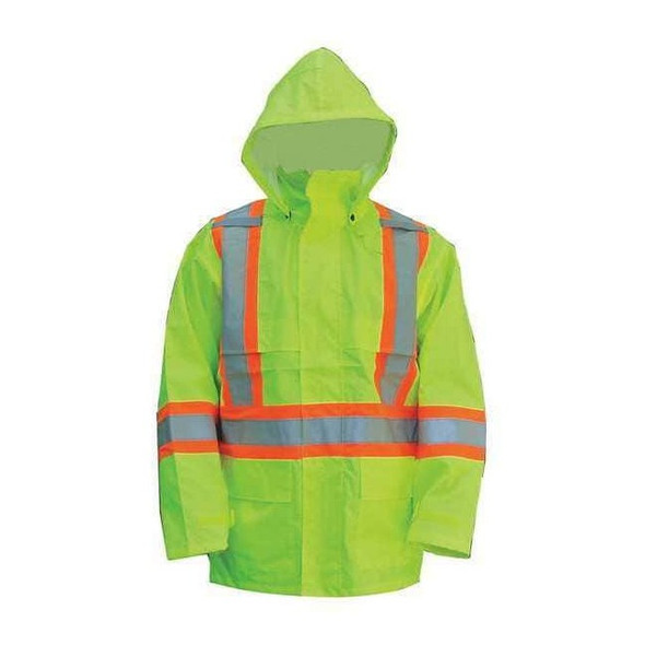 Hi-Viz Safety Jacket, Polyester, Polyurethane, Class 3 Type R, Green, 3XL