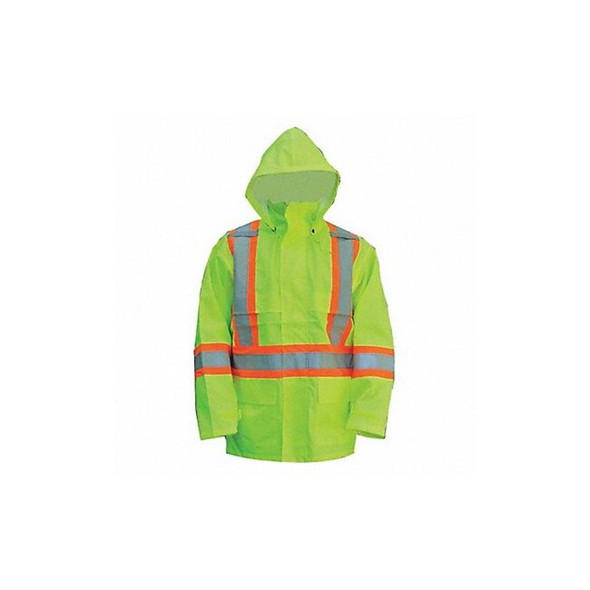 Hi-Viz Safety Jacket, Polyester, Polyurethane, Class 3 Type R, Green, 3XL
