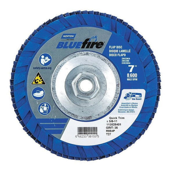 Norton Abrasives Fiber Disc,7 in Dia,5/8in Arbor,P36 Grit 66623399155