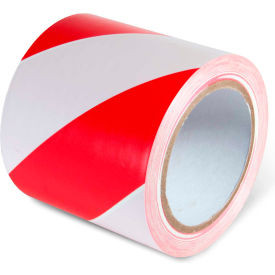 Global Industrial Striped Hazard Warning Tape 4""W x 108'L 5 Mil Red/White 1 Rol