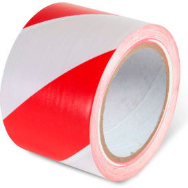 Global Industrial Striped Hazard Warning Tape 3""W x 108'L 5 Mil Red/White 1 Rol