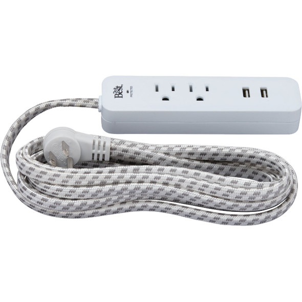 Do it Best 2-Outlet/2-USB 450J White Surge Protector with 9 Ft. Braided Cord & Right Angle Plug
