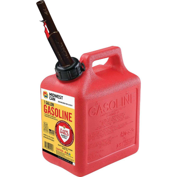Midwest Can 1 Gal. Plastic Auto Shut-Off Gasoline Fuel Can, Red 1210