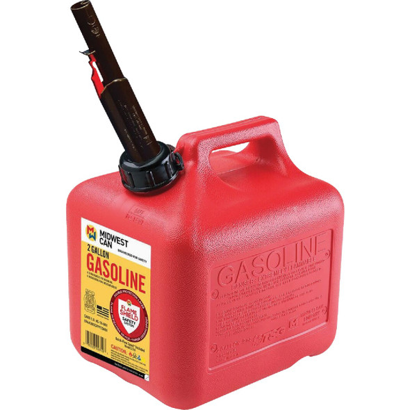 Midwest Can 2 Gal. Plastic Auto Shut-Off Gasoline Fuel Can, Red 2310