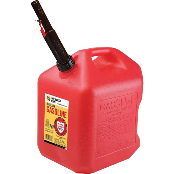 Midwest Can 5 Gal. Plastic Auto Shut Off Gasoline Fuel Can, Red 5610
