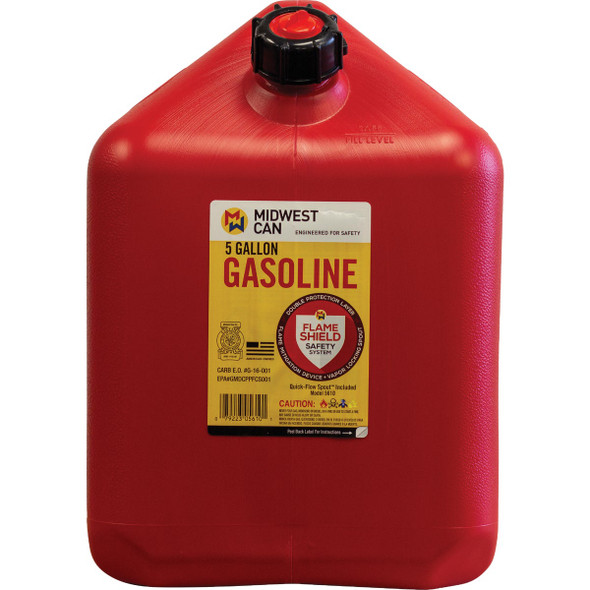 Midwest Can 5 Gal. Plastic Auto Shut Off Gasoline Fuel Can, Red 5610 584003