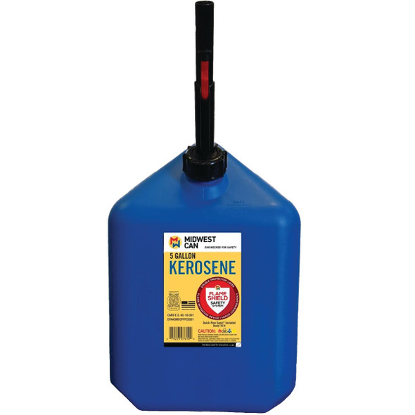 Midwest Can 5 Gal. Plastic Auto Shut Off Kerosene Fuel Can, Blue 7610