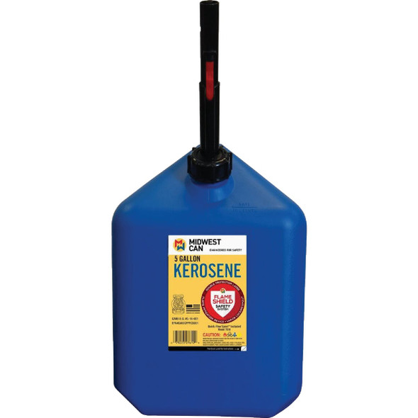 Midwest Can 5 Gal. Plastic Auto Shut Off Kerosene Fuel Can, Blue 7610