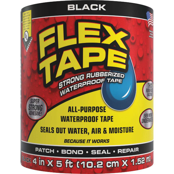 Flex Tape 4 In. x 5 Ft. Repair Tape, Black TFSBLKR0405