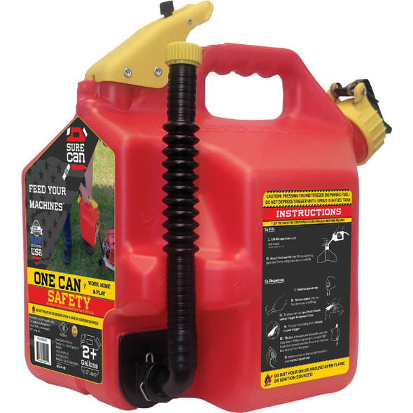 SureCan 2+ Gal. Plastic Gasoline Fuel Can, Red SUR2SFG2