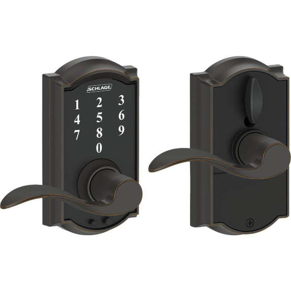 Schlage Camelot Lever Aged Bronze Touch Electronic Entry Lock FE695VCAMXACC716