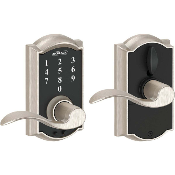 Schlage Camelot Lever Satin Nickel Touch Electronic Entry Lock FE695VCAMXACC619