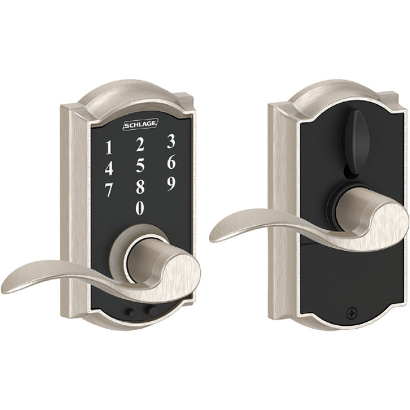 Schlage Camelot Lever Satin Nickel Touch Electronic Entry Lock FE695VCAMXACC619