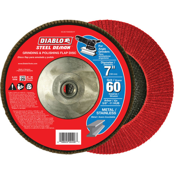 Diablo 7 In. x 5/8 In.-11 60-Grit Type 29 Steel Demon Angle Grinder Flap Disc with Hub