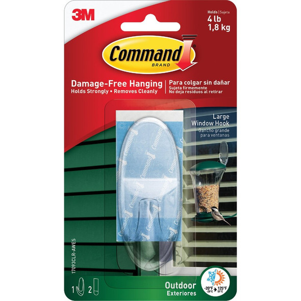 Command Outdoor Large Clear Window Hook, 1 Hook, 2 Strips 17093CLR-AWES 242748