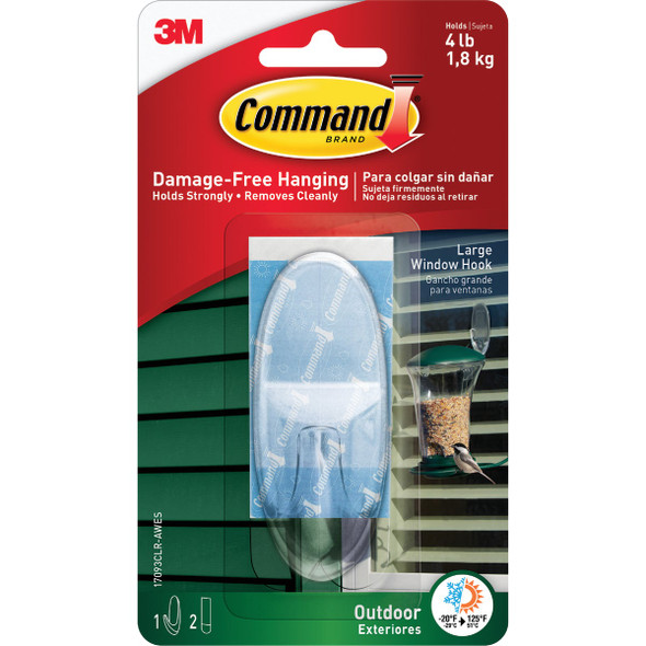 Command Outdoor Large Clear Window Hook, 1 Hook, 2 Strips 17093CLR-AWES 242748