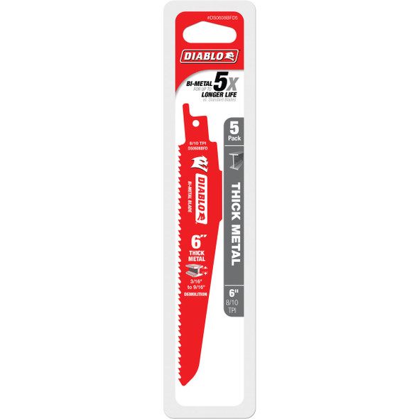 Diablo Steel Demon Bi-Metal 6 In. 8/10 TPI Metal Demolition Reciprocating Saw Blade (5-Pack)