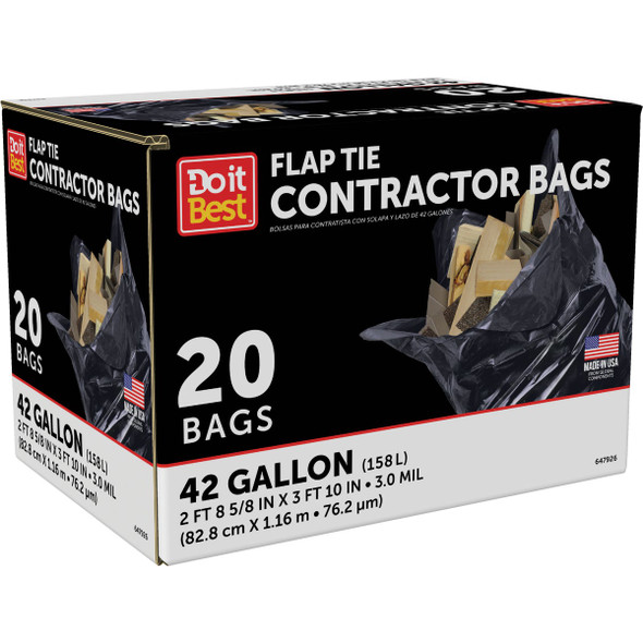Do it Best 42 Gal. Flap Tie Contractor Black Trash Bag (20-Count) 647926 647926