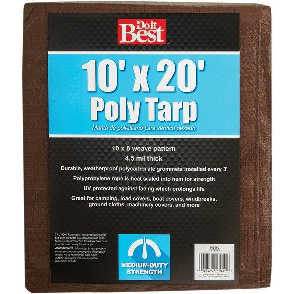 Do it Best 1 Side Green-1 Side Brown Woven 10 Ft. x 20 Ft. Medium Duty Poly Tarp 763660 763660