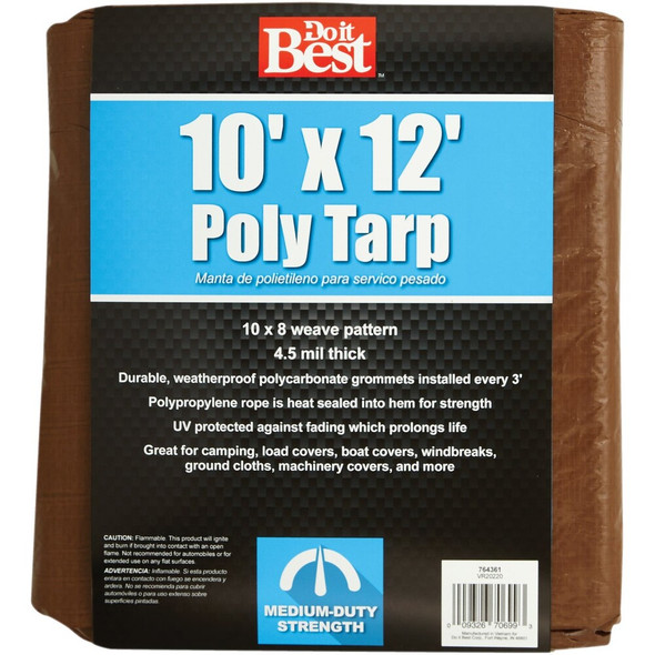 Do it Best 1 Side Green-1 Side Brown Woven 10 Ft. x 12 Ft. Medium Duty Poly Tarp 764361 764361