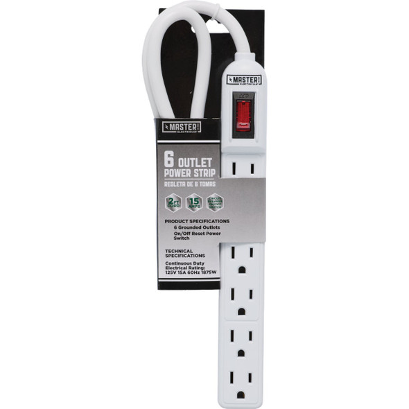Do it Best 6-Outlet White Power Strip with 2 Ft. Cord LTS-6