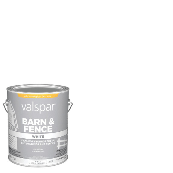 Valspar Oil Paint & Primer In One Low Sheen Barn & Fence Paint, White, 1 Gal.