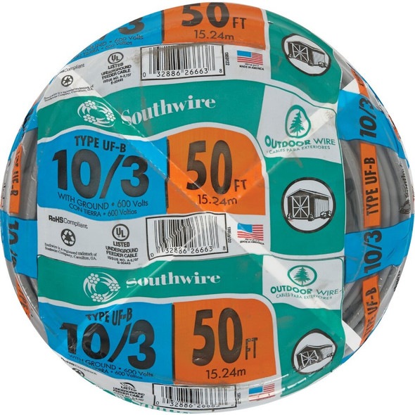 Southwire 50 Ft. 10 AWG 3-Conductor UFW-G Electrical Wire 13059122 539392