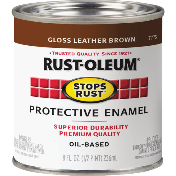 Rust-Oleum Stops Rust Oil Based Gloss Protective Rust Control Enamel, Leather Brown, 1/2 Pt.