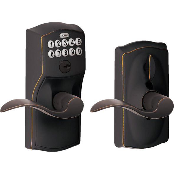 Schlage Camelot Lever Aged Bronze Electronic Keypad Entry Lock FE595VCAMXACC716
