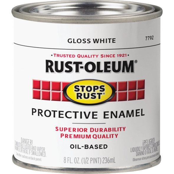 Rust-Oleum Stops Rust Oil Based Gloss Protective Rust Control Enamel, White, 1/2 Pt.