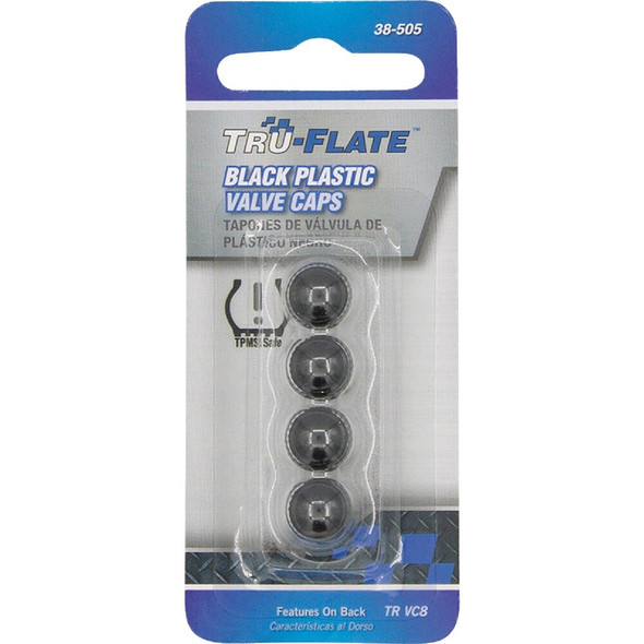 Tru-Flate Plastic Black Tire Valve Cap (4-Pack) 38-505 571287