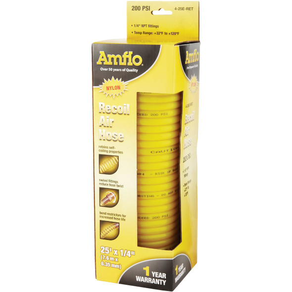 Amflo 1-4 In. x 25 Ft. Nylon Recoil Air Hose 4-25E-RET 589470