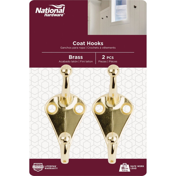 National Hardware Brass Coat & Hat Hook (2-Pack) N154-575 Pack of 5 234721