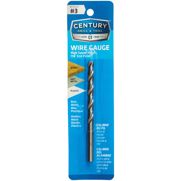 Century Drill & Tool Number 3 HSS Brite Wire Gauge Drill Bit 11403
