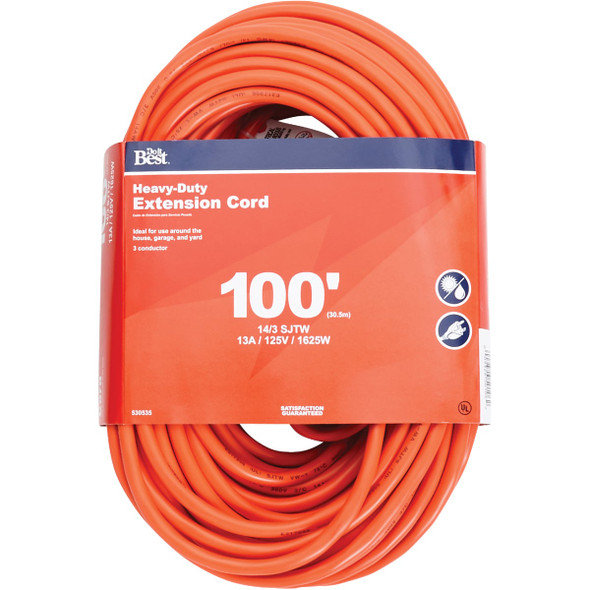 Do it Best 100 Ft. 14/3 Heavy-Duty Outdoor Extension Cord OU-JTW143-100-OR
