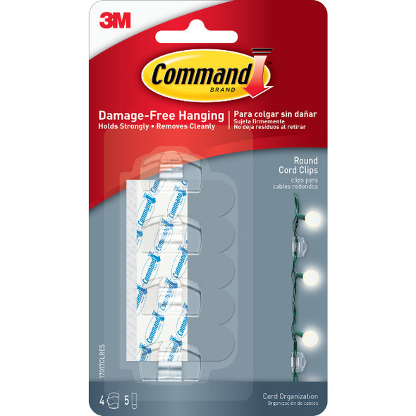 Command Clear Round Cord Clips; 4 Clips, 5 Strips 17017CLR-4PK