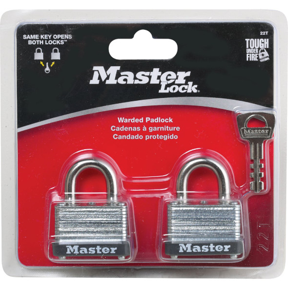 Master Lock 1-1/2 In. W. Warded Keyed Alike Padlock (2-Pack) 22T