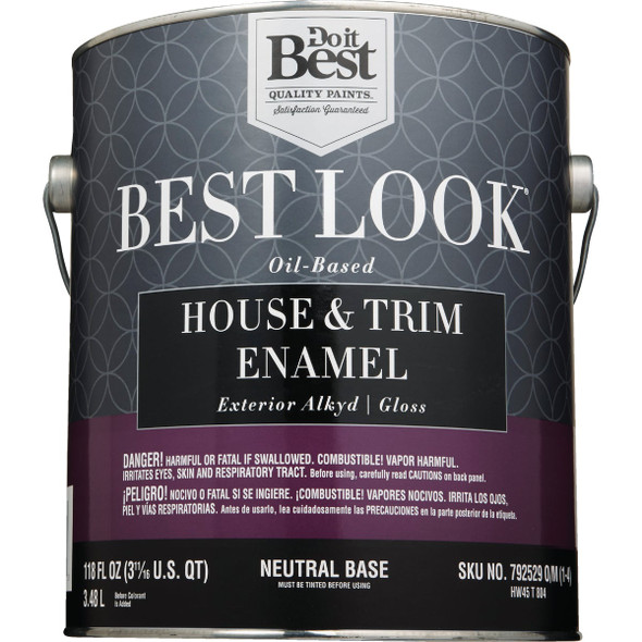 Best Look Oil-Based Alkyd Gloss Exterior House & Trim Enamel Paint, Neutral Base, 1 Gal.