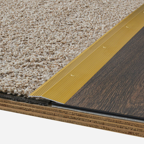 M-D Building Products 2 In. x 36 In. Satin Brass Aluminum Carpet Trim with Screw Nails M-D Building Products 2 In. x 36 In. Satin Brass Aluminum Carpet Trim with Screw Nails