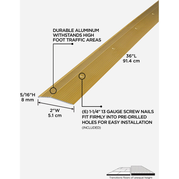 M-D Building Products 2 In. X 36 In. Satin Brass Aluminum Carpet Trim with Screw Nails M-D Building Products 2 In. X 36 In. Satin Brass Aluminum Carpet Trim with Screw Nails