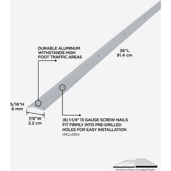M-D Building Products 7/8 In. X 36 In. Silver Aluminum Carpet Trim with Screw Nails M-D Building Products 7/8 In. X 36 In. Silver Aluminum Carpet Trim with Screw Nails