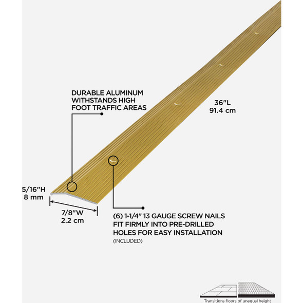 M-D Building Products 7/8 In. X 36 In. Satin Brass Aluminum Carpet Trim with Screw Nails M-D Building Products 7/8 In. X 36 In. Satin Brass Aluminum Carpet Trim with Screw Nails
