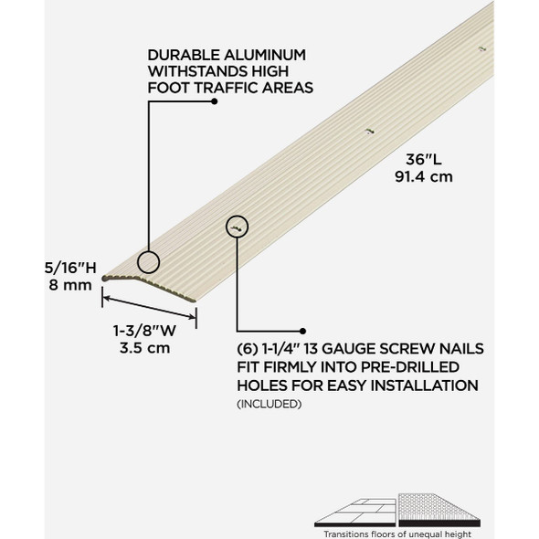 M-D Building Products 1-3/8 In. X 36 In. Almond Aluminum Carpet Trim with Screw Nails M-D Building Products 1-3/8 In. X 36 In. Almond Aluminum Carpet Trim with Screw Nails
