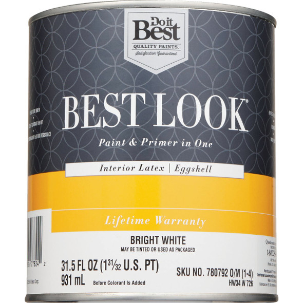 Best Look Latex Premium Paint & Primer In One Eggshell Interior Wall Paint, Bright White, 1 Qt.