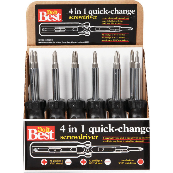 Do it Best 4-in-1 Multi-Bit Screwdriver 382299 Pack of 12 382299