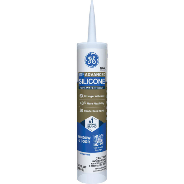 GE Advanced Silicone Window & Door Sealant, Clear, 10.1 Oz. Tube
