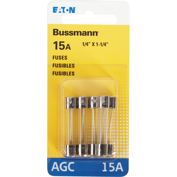 Bussmann 15A 32V AGC Glass Tube Automotive Fuse (5-Pack)