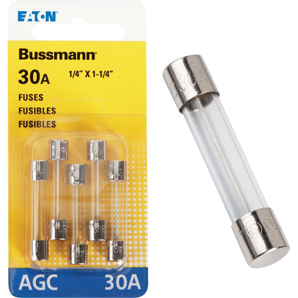 Bussmann 30A 32V Glass Tube Automotive Fuse (5-Pack) BP/AGC-30-RP