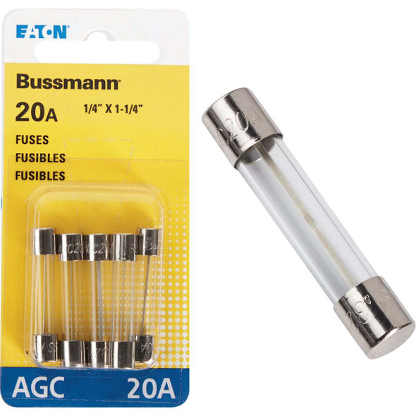 Bussmann 20A 32V AGC Glass Tube Automotive Fuse (5-Pack) BP/AGC-20-RP